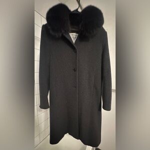 Marvin Richards Women's Winter Fox Fur Tuxedo 100% Lambswool Long Coat Size 12